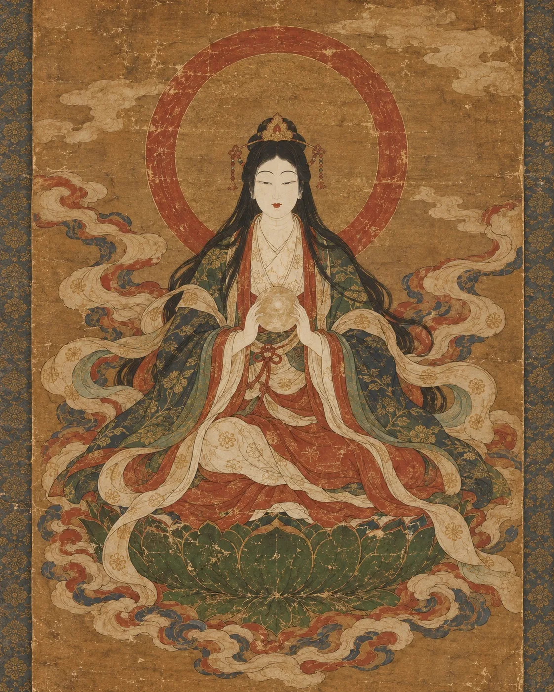 穏やかな姿で描かれた結守大神の古い神像画